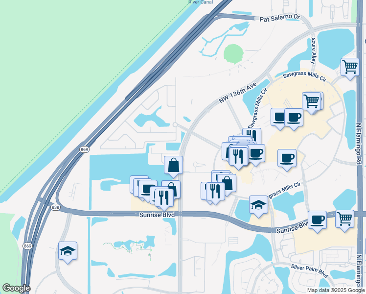 map of restaurants, bars, coffee shops, grocery stores, and more near None in Sunrise