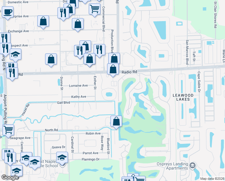 map of restaurants, bars, coffee shops, grocery stores, and more near 4688 Radio Road in Naples