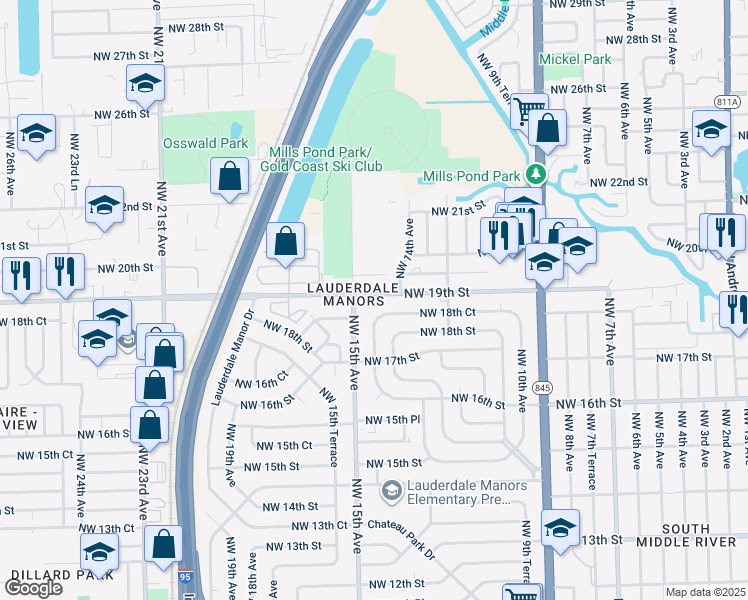 map of restaurants, bars, coffee shops, grocery stores, and more near 1468 Northwest 19th Street in Fort Lauderdale