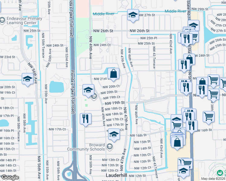 map of restaurants, bars, coffee shops, grocery stores, and more near 4770 Northwest 20th Street in Lauderhill