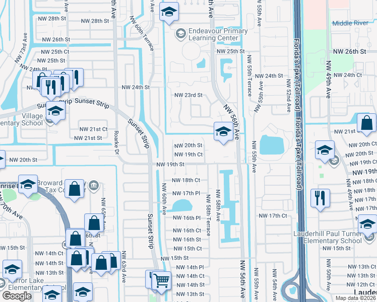 map of restaurants, bars, coffee shops, grocery stores, and more near 5915 Northwest 19th Court in Lauderhill
