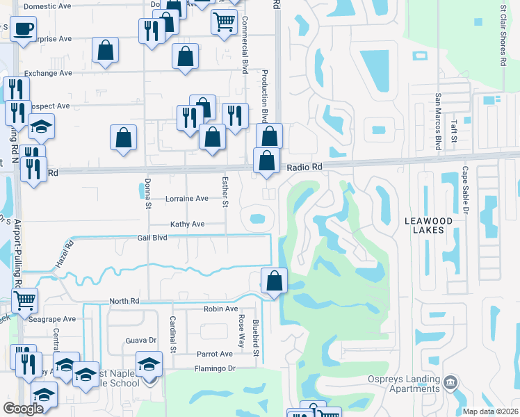 map of restaurants, bars, coffee shops, grocery stores, and more near 4688 Radio Road in Naples