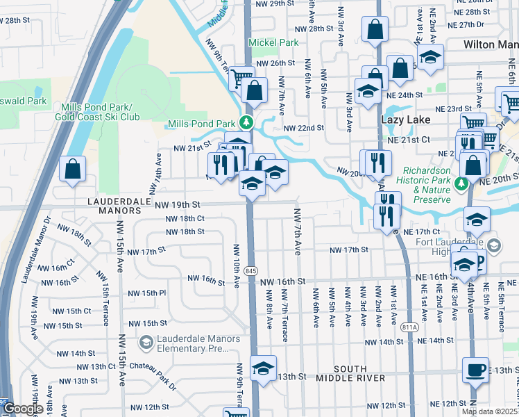 map of restaurants, bars, coffee shops, grocery stores, and more near 809 Northwest 18th Street in Fort Lauderdale