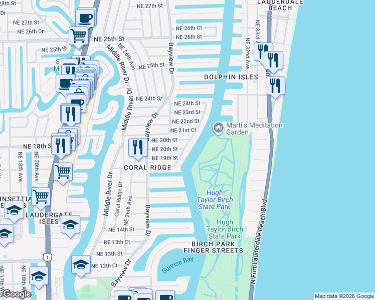 map of restaurants, bars, coffee shops, grocery stores, and more near 1918 Intracoastal Drive in Fort Lauderdale