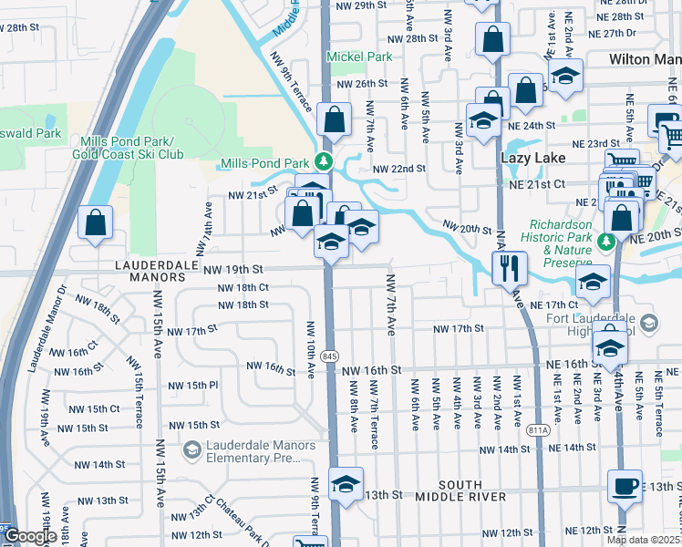 map of restaurants, bars, coffee shops, grocery stores, and more near 809 Northwest 18th Street in Fort Lauderdale