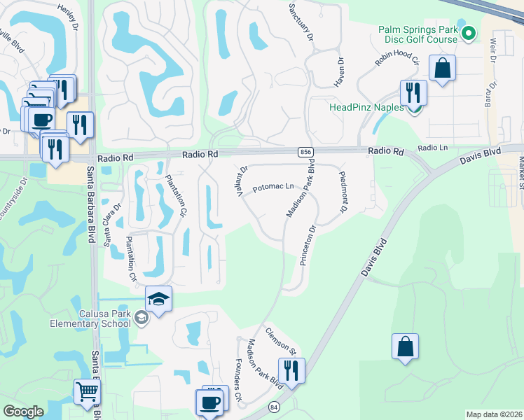 map of restaurants, bars, coffee shops, grocery stores, and more near 8167 Jefferson Court in Naples