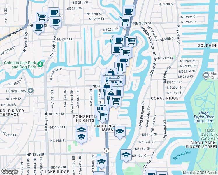 map of restaurants, bars, coffee shops, grocery stores, and more near in Fort Lauderdale
