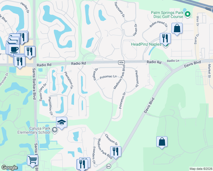 map of restaurants, bars, coffee shops, grocery stores, and more near 8175 Jefferson Court in Naples