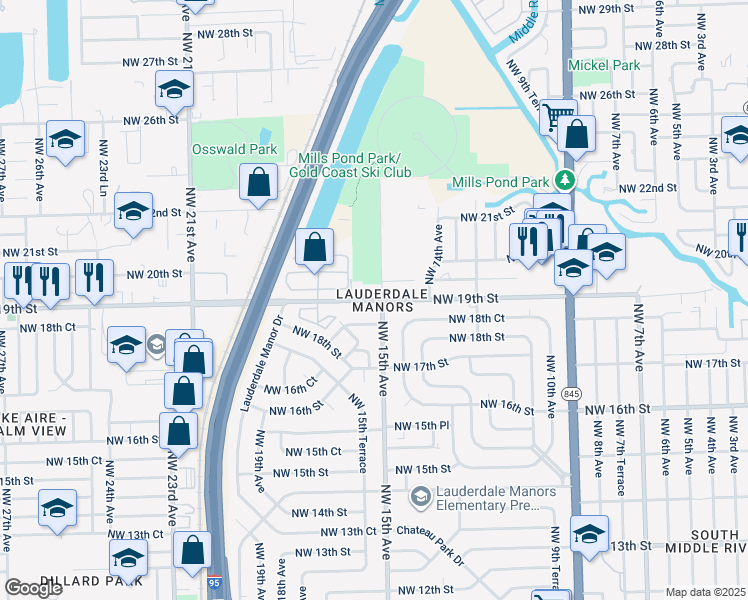 map of restaurants, bars, coffee shops, grocery stores, and more near 1519 Northwest 19th Street in Fort Lauderdale