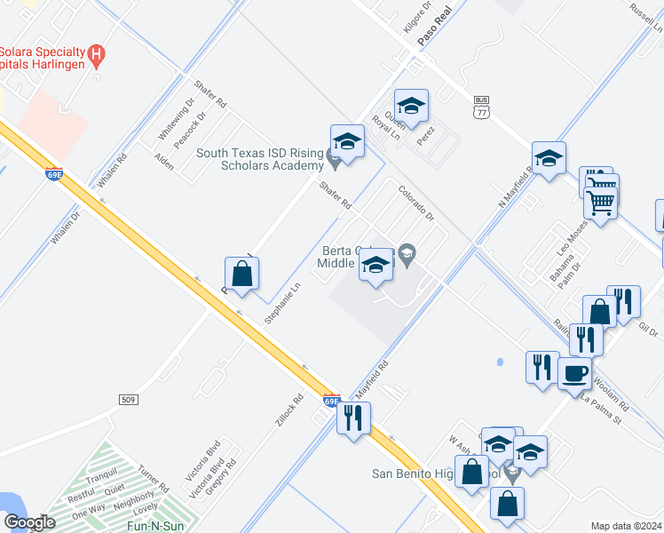 map of restaurants, bars, coffee shops, grocery stores, and more near 416 La Vaca Drive South in San Benito