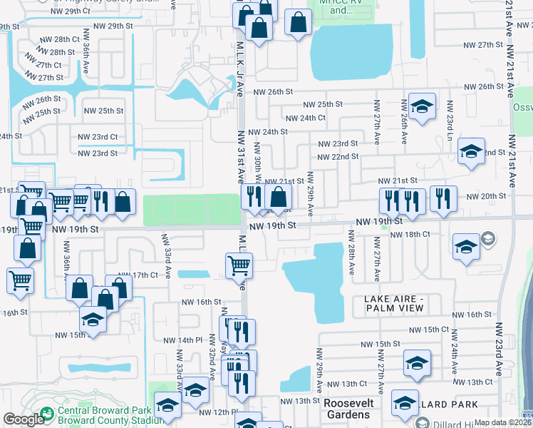 map of restaurants, bars, coffee shops, grocery stores, and more near 3051 Northwest 19th Street in Fort Lauderdale