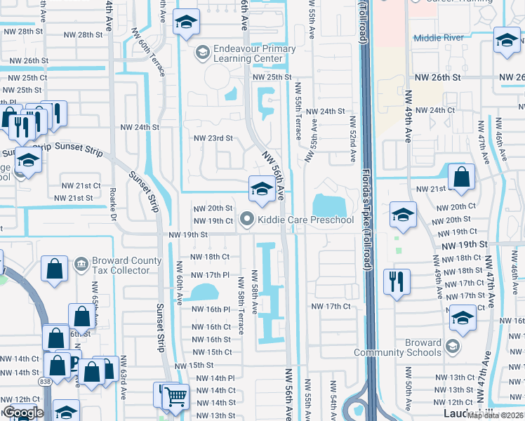 map of restaurants, bars, coffee shops, grocery stores, and more near 1951 Northwest 56th Avenue in Lauderhill