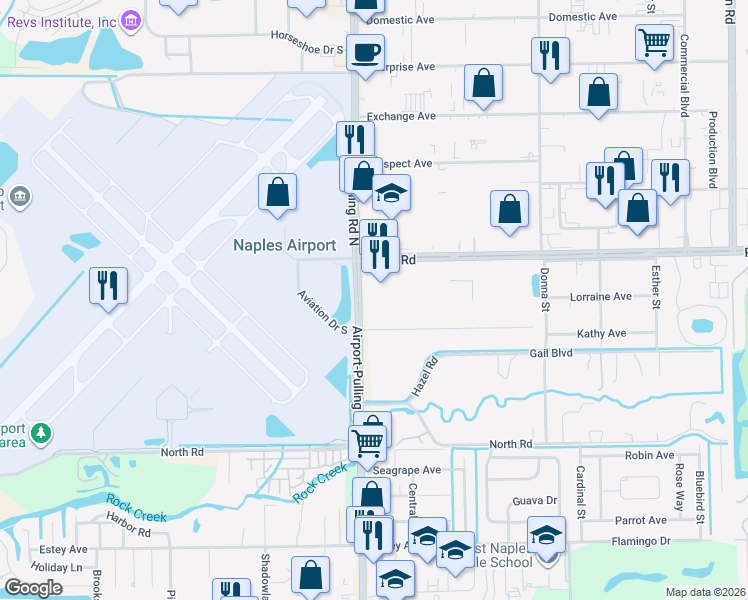 map of restaurants, bars, coffee shops, grocery stores, and more near 205 Airport-Pulling Road in Naples