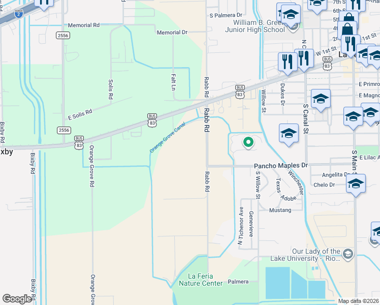 map of restaurants, bars, coffee shops, grocery stores, and more near 27918-28168 Rabb Road in La Feria