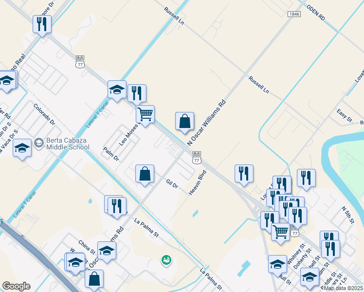 map of restaurants, bars, coffee shops, grocery stores, and more near 1401 U.S. 77 Business in San Benito