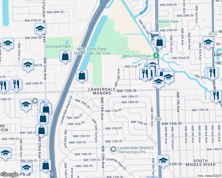 map of restaurants, bars, coffee shops, grocery stores, and more near 1468 Northwest 19th Street in Fort Lauderdale