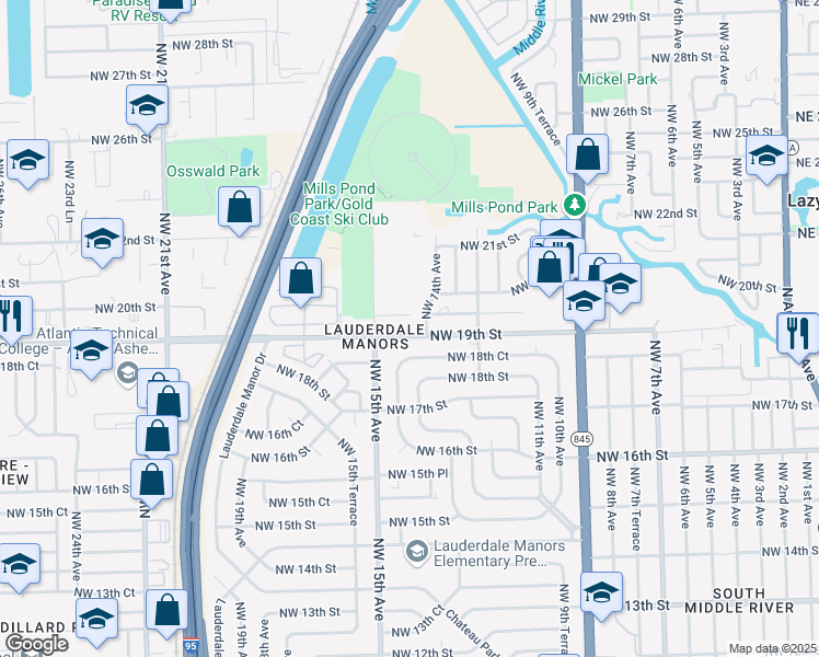 map of restaurants, bars, coffee shops, grocery stores, and more near 1468 Northwest 19th Street in Fort Lauderdale