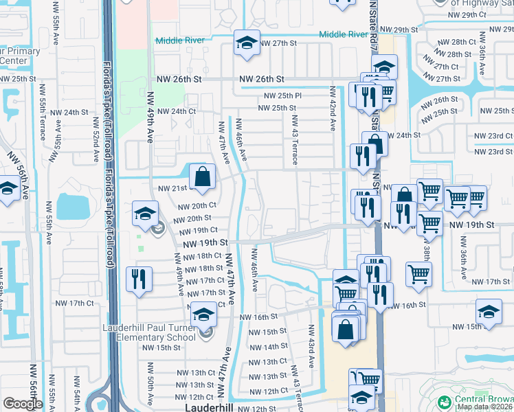 map of restaurants, bars, coffee shops, grocery stores, and more near 1921 Northwest 46th Avenue in Lauderhill