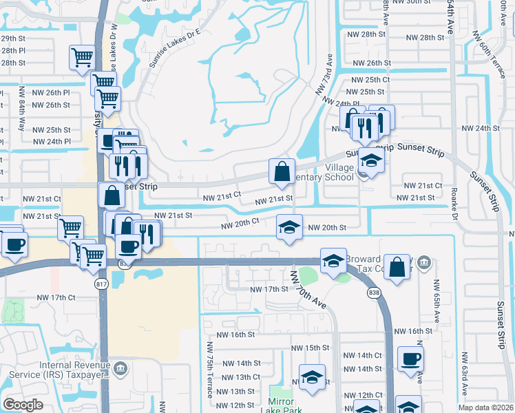 map of restaurants, bars, coffee shops, grocery stores, and more near 2031 Northwest 76th Avenue in Plantation