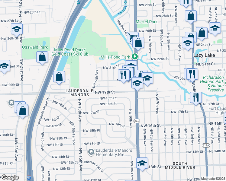 map of restaurants, bars, coffee shops, grocery stores, and more near 1171 Northwest 19th Street in Fort Lauderdale