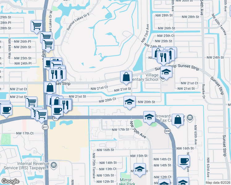 map of restaurants, bars, coffee shops, grocery stores, and more near 2031 Northwest 76th Avenue in Plantation