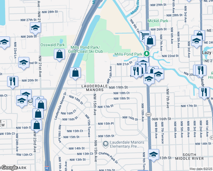 map of restaurants, bars, coffee shops, grocery stores, and more near 1231 Northwest 18th Court in Fort Lauderdale