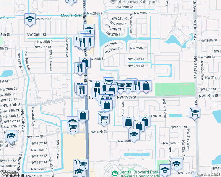 map of restaurants, bars, coffee shops, grocery stores, and more near 3730 Northwest 21st Street in Lauderdale Lakes