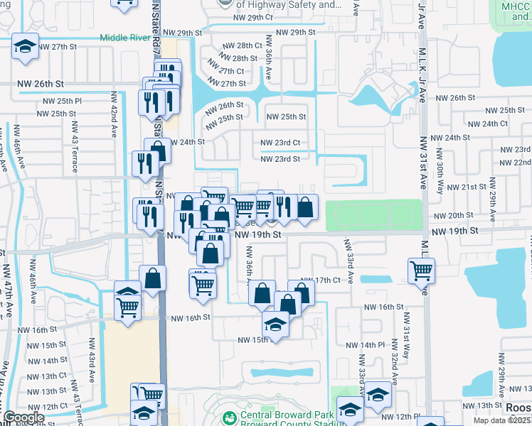 map of restaurants, bars, coffee shops, grocery stores, and more near 3700 Northwest 21st Street in Lauderdale Lakes