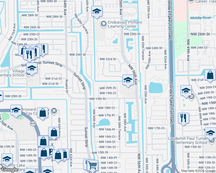 map of restaurants, bars, coffee shops, grocery stores, and more near 2020 Northwest 59th Terrace in Lauderhill