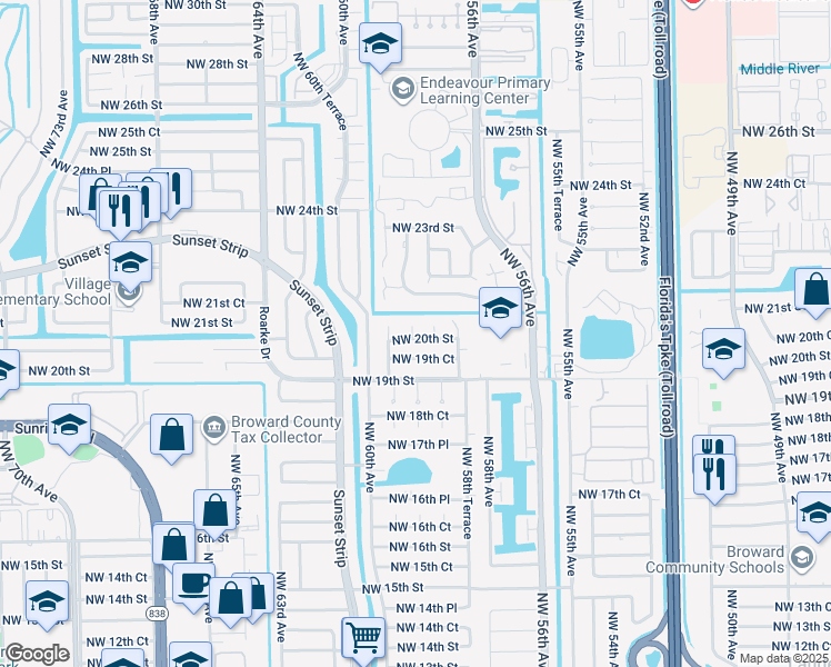 map of restaurants, bars, coffee shops, grocery stores, and more near 2020 Northwest 59th Terrace in Lauderhill