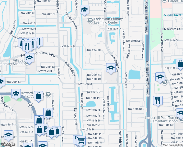 map of restaurants, bars, coffee shops, grocery stores, and more near 2020 Northwest 59th Terrace in Lauderhill