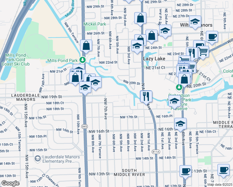 map of restaurants, bars, coffee shops, grocery stores, and more near 600 Tennis Club Drive in Fort Lauderdale