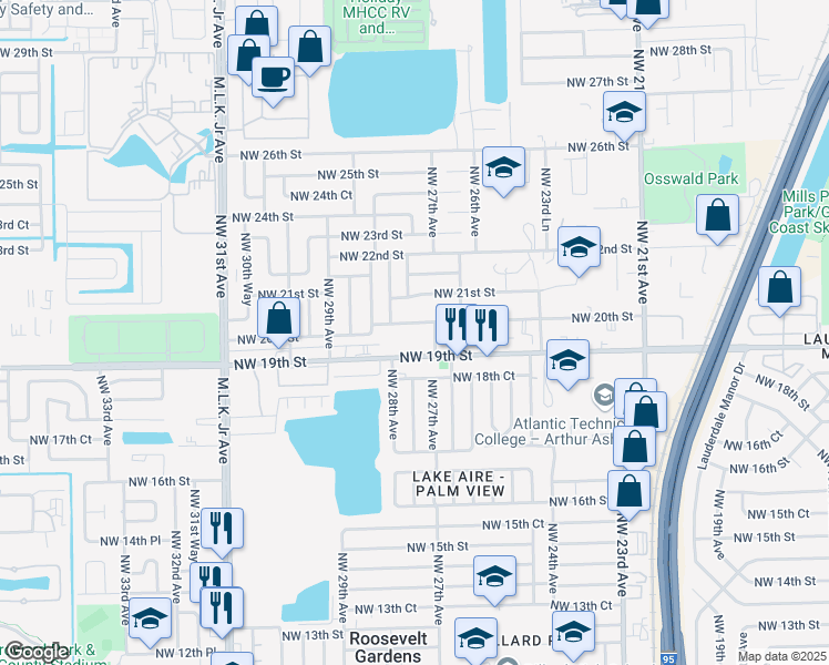 map of restaurants, bars, coffee shops, grocery stores, and more near 2717 Northwest 20th Street in Fort Lauderdale