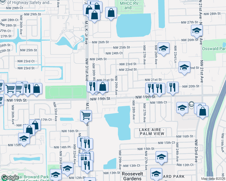 map of restaurants, bars, coffee shops, grocery stores, and more near 2040 Northwest 30th Avenue in Fort Lauderdale