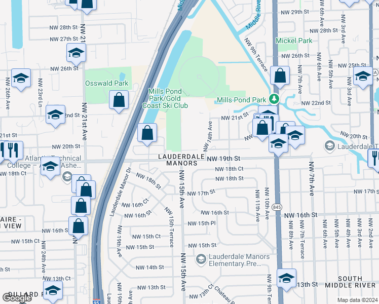 map of restaurants, bars, coffee shops, grocery stores, and more near in Lauderdale Lakes