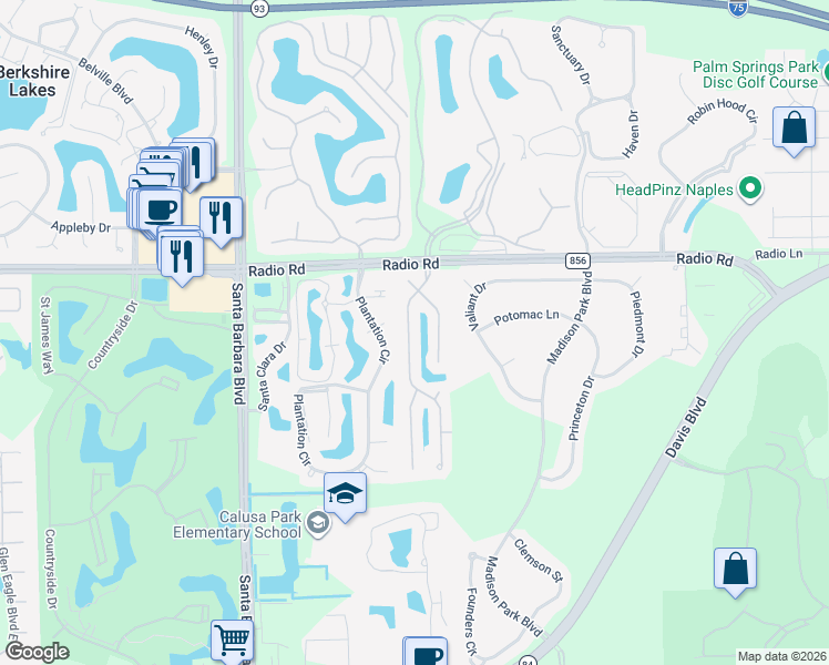 map of restaurants, bars, coffee shops, grocery stores, and more near 145 Sabal Lake Drive in Naples