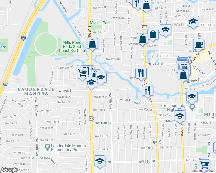 map of restaurants, bars, coffee shops, grocery stores, and more near 745 Northwest 19th Street in Fort Lauderdale