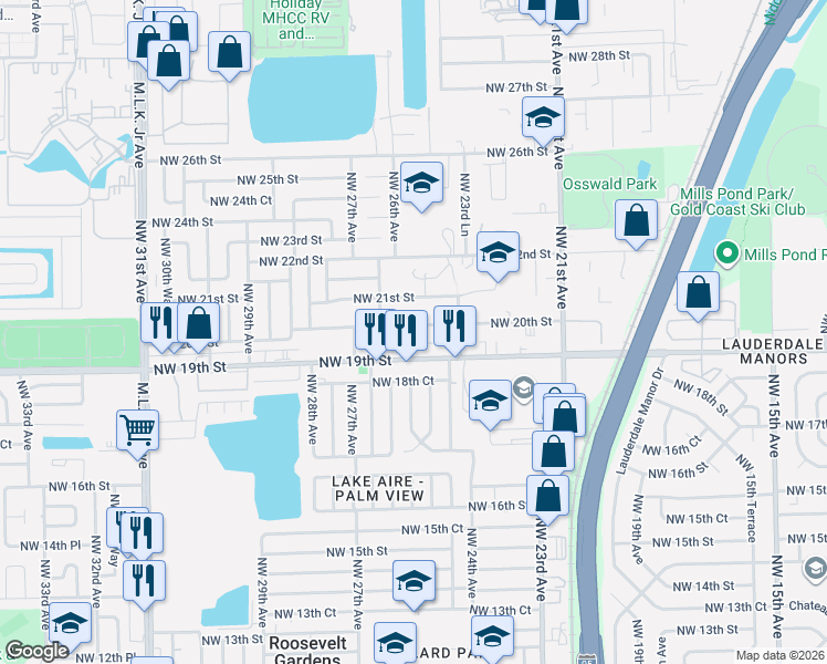 map of restaurants, bars, coffee shops, grocery stores, and more near 2517 Northwest 20th Street in Fort Lauderdale