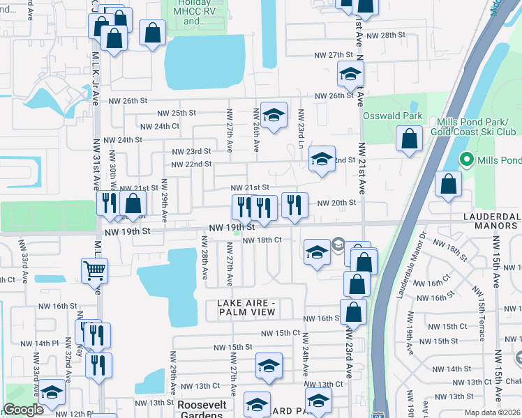 map of restaurants, bars, coffee shops, grocery stores, and more near 2517 Northwest 20th Street in Fort Lauderdale