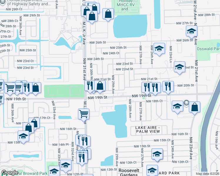 map of restaurants, bars, coffee shops, grocery stores, and more near 2040 Northwest 30th Avenue in Fort Lauderdale