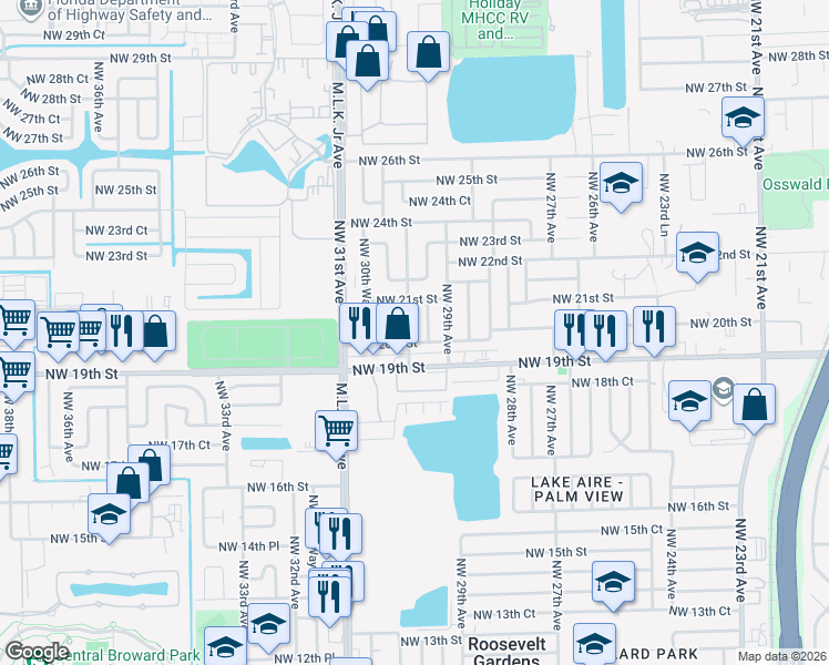 map of restaurants, bars, coffee shops, grocery stores, and more near 2040 Northwest 30th Avenue in Fort Lauderdale