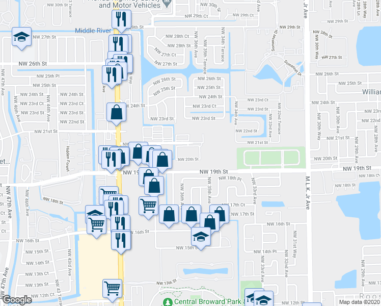 map of restaurants, bars, coffee shops, grocery stores, and more near 3700 Northwest 21st Street in Lauderdale Lakes