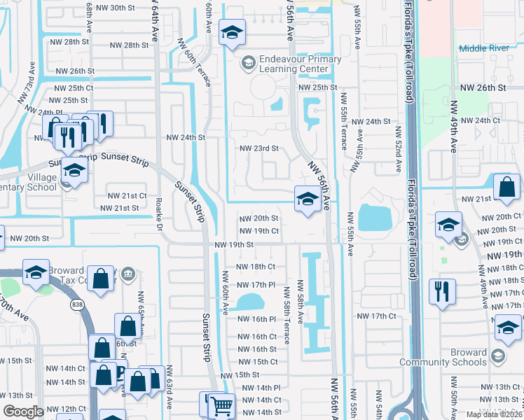 map of restaurants, bars, coffee shops, grocery stores, and more near 2020 Northwest 59th Terrace in Lauderhill