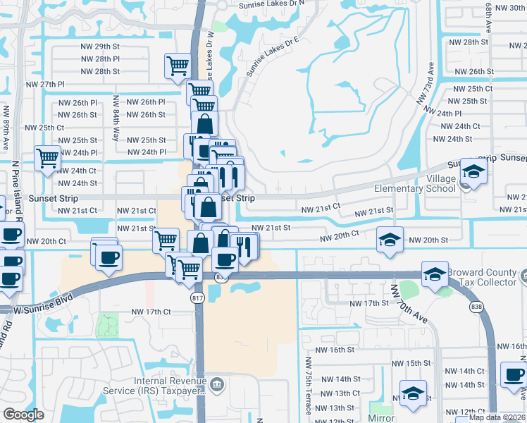 map of restaurants, bars, coffee shops, grocery stores, and more near 8110 Sunset Strip in Sunrise