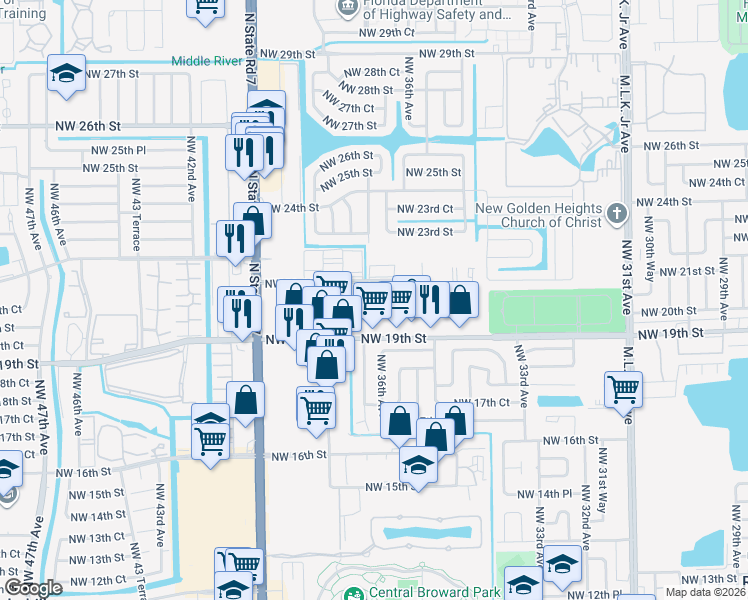 map of restaurants, bars, coffee shops, grocery stores, and more near 3700 Northwest 21st Street in Lauderdale Lakes
