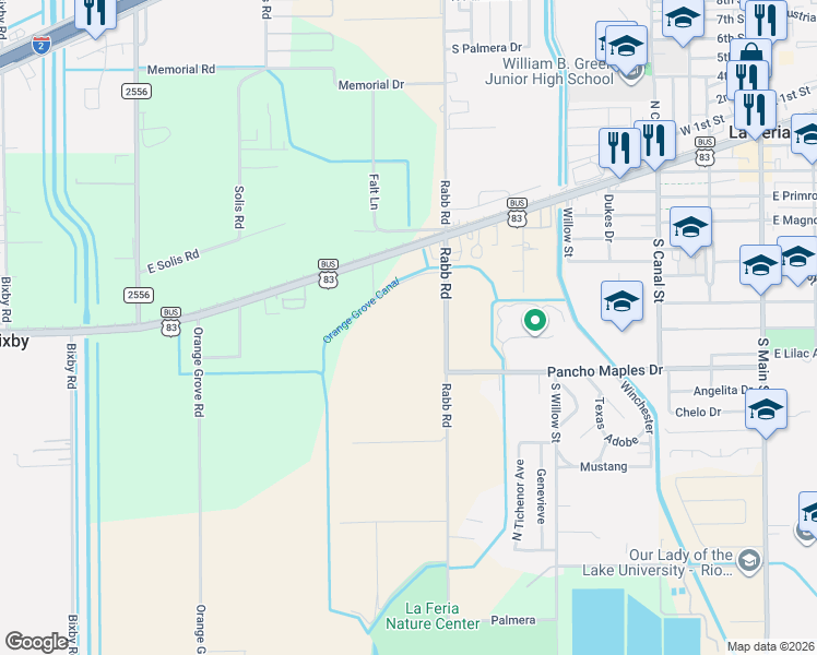map of restaurants, bars, coffee shops, grocery stores, and more near 27918-28168 Rabb Road in La Feria