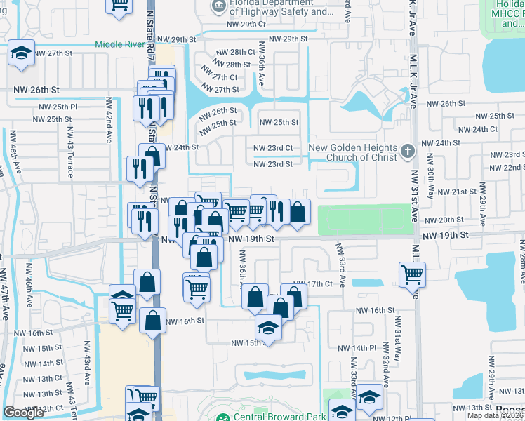 map of restaurants, bars, coffee shops, grocery stores, and more near 3700 Northwest 21st Street in Lauderdale Lakes