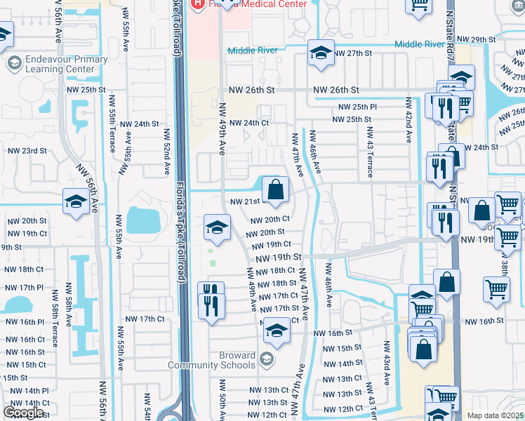map of restaurants, bars, coffee shops, grocery stores, and more near in Lauderhill