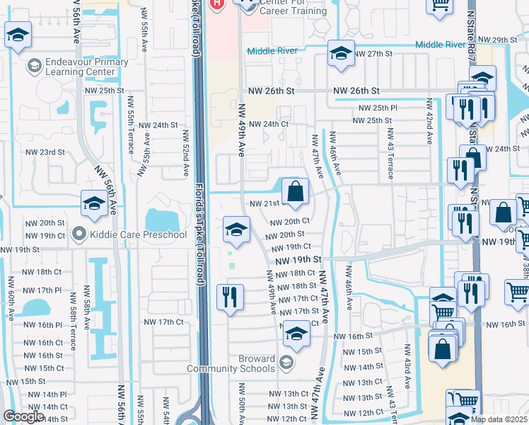 map of restaurants, bars, coffee shops, grocery stores, and more near 4830 Northwest 21st Street in Lauderhill