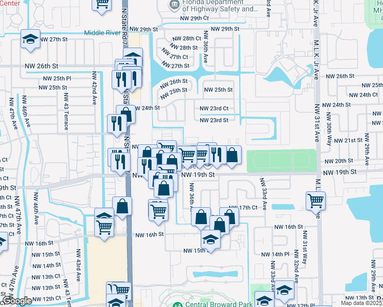 map of restaurants, bars, coffee shops, grocery stores, and more near 3700 Northwest 21st Street in Lauderdale Lakes